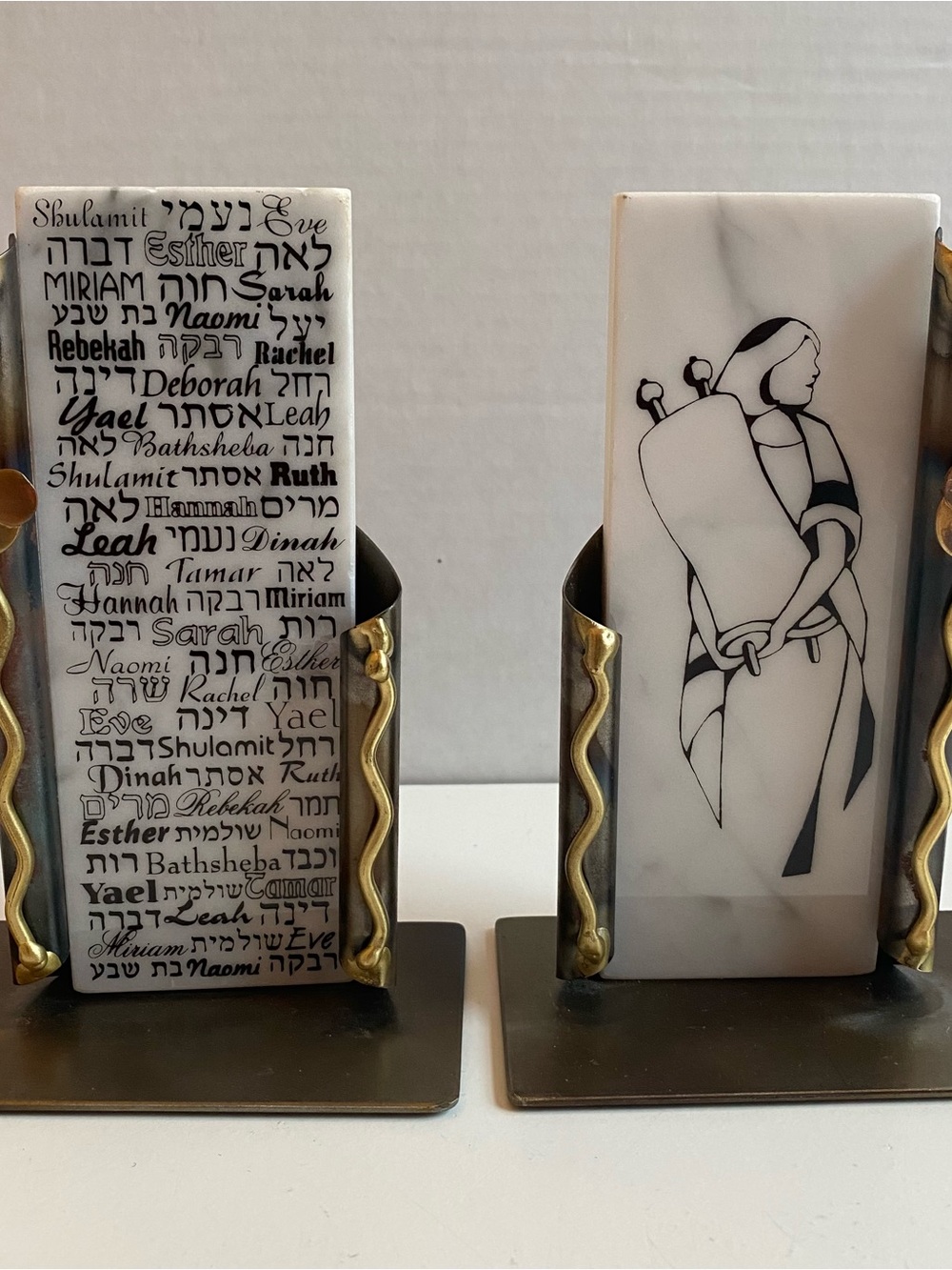 Vintage Gary Rosenthal Jewish Bat Mitzvah Female Rabbi Marble Bookends